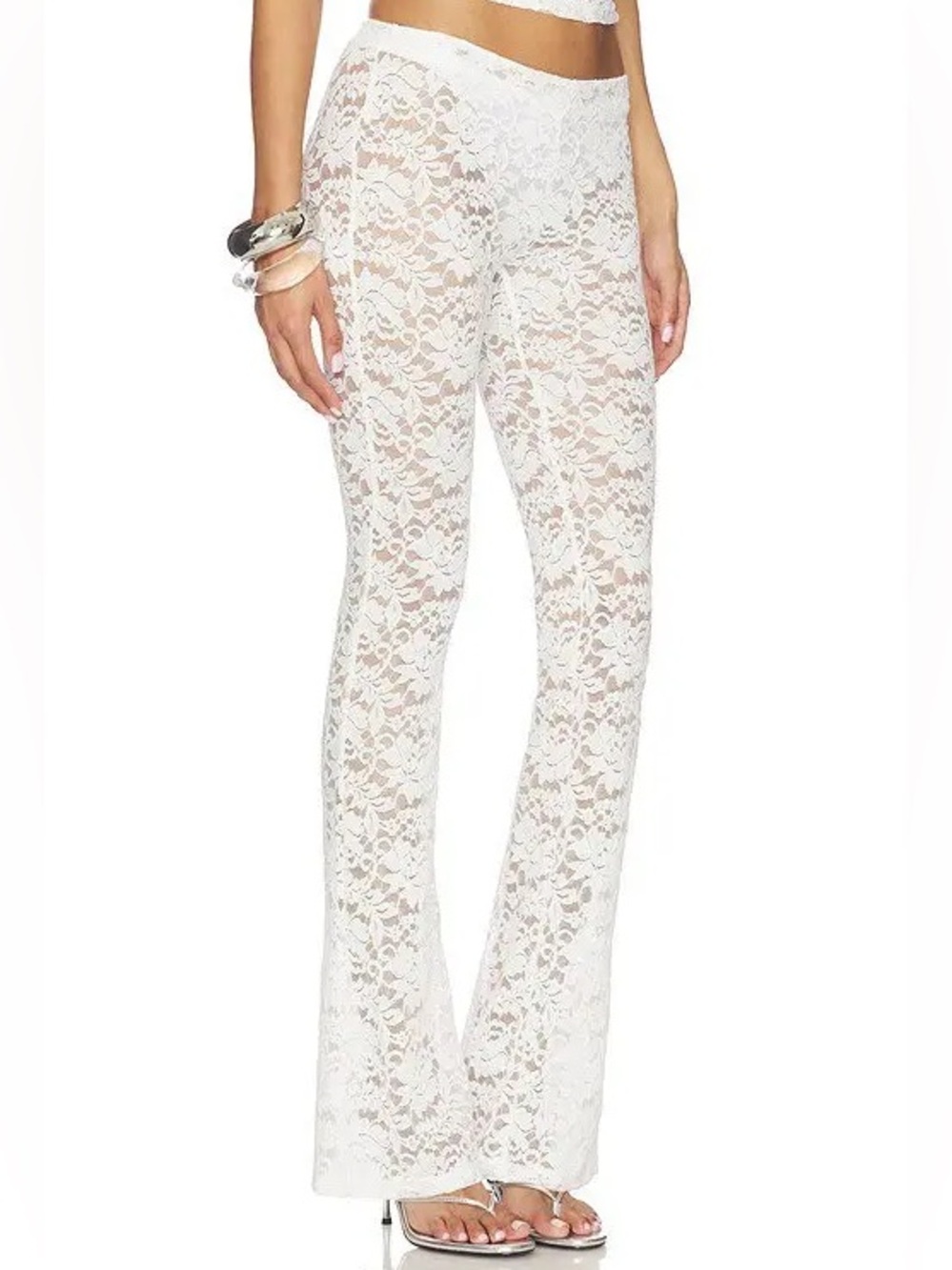 Superdown Revolve Tania White Sheer Lace Flare Leg Low Rise Coverup Pants XS NWT